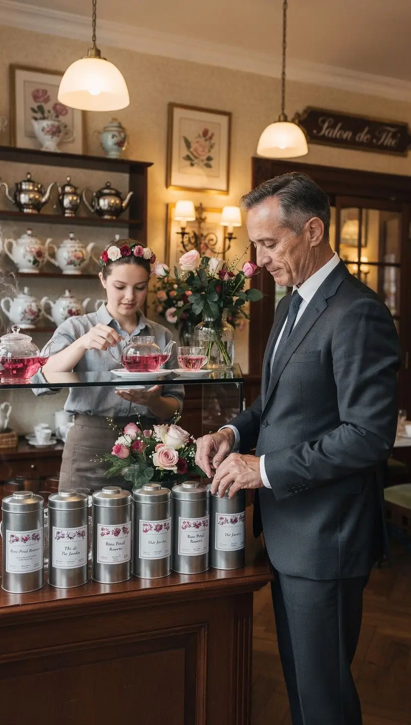 Vues aériennes d'un jardin de roses, évoquant la fraîcheur des ingrédients du thé.