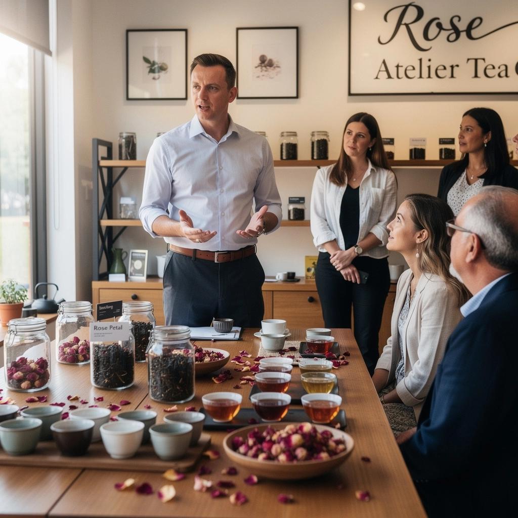 Une théière en verre remplie d'un mélange aromatique de thé aux pétales de rose.