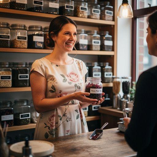 Table élégamment dressée avec des tasses de thé et des fleurs fraîches, créant une ambiance romantique.